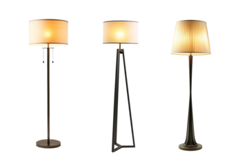 Nordic style floor lamps set over isolated white transparent background