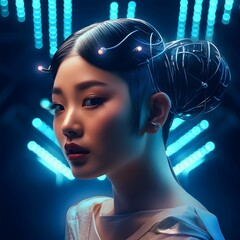 fashion photography, a beautiful Chinese girl with princess Lea hairstyle, closeup, futuristic, star war, cinematic lighting, ultra detailed, 8k - obrazy, fototapety, plakaty