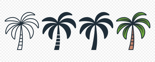 Fototapeta na wymiar Vector Palm Trees, Palm Tree Icon Set Isolated. Design Template for Tropical, Vacation, Beach, Summer Concept. Vector Illustration. Front View
