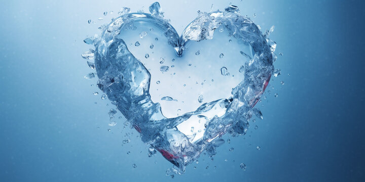 Water splash in the form of a heart. Isolated on white background. 3d rendering heart made from splash water.