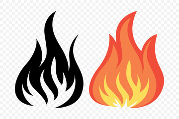 Flat Vector Fire Flame Icon Set. Campfire Shape Sign, Isolated. Bonfire Collection. Vector Illustration