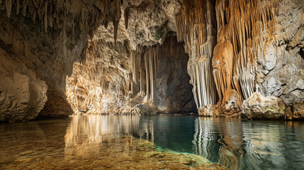The magnificent and majestic caves of Diros in Greece. AI Generative,