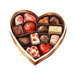 heart shaped chocolate box, Valentines watercolor illustration