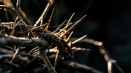 the crown of thorns of Jesus on black background. AI Generative,