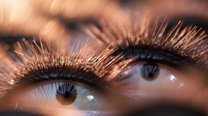 Closeup of an intricate display of false eyelashes, each one promising to add length and volume to natural lashes. - obrazy, fototapety, plakaty