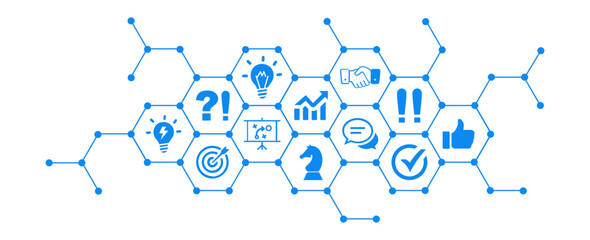 strategy planning brainstorming - vector illustration with best icons and white background - obrazy, fototapety, plakaty
