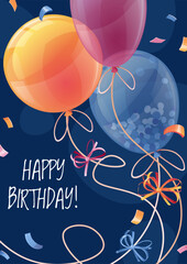Obraz premium Birthday greeting card template. Banner, flyer with colorful balloons. Happy birthday Invitation design for holiday, anniversary, party