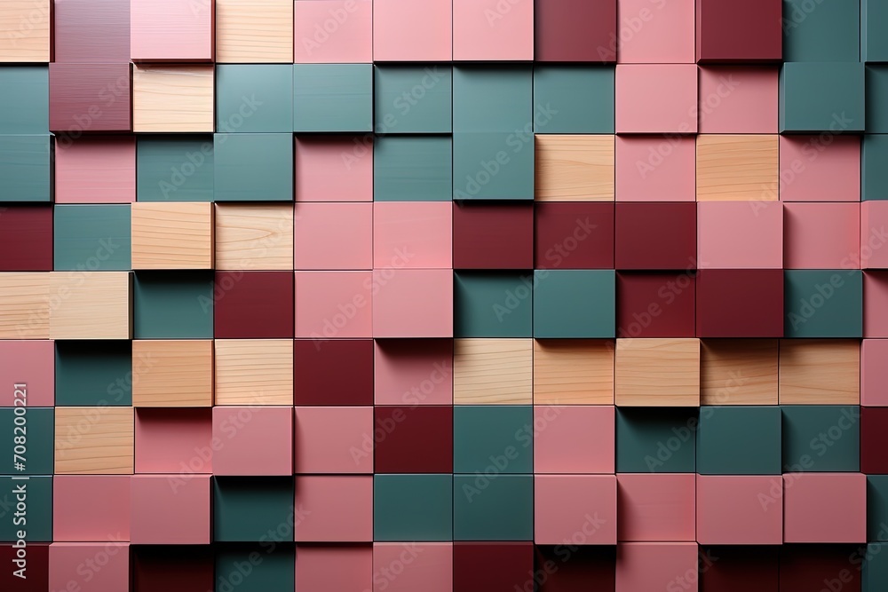 Aufkleber A visually captivating wall comprised of numerous blocks in varying colors, creating a mosaic-like effect that is both intricate and striking