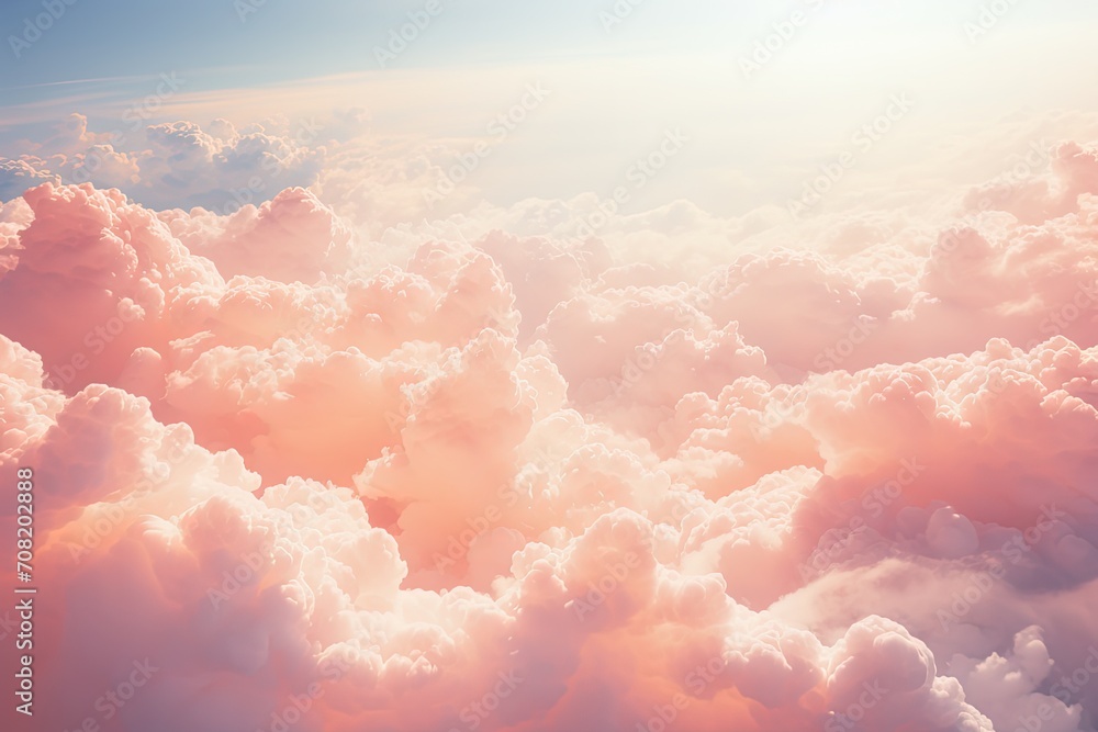 Poster huge structural peach fuzz colored fluffy towering cumulus cloud from an airplane window