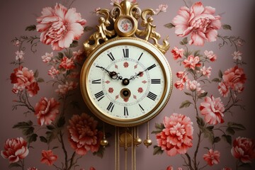 fairly cuckoo clock in pink floral pattern, rococo style 