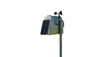 Smart agriculture and smart farm technology. Meteorological instrument for measure the wind speed on  transparent background. Weather station with solar panel placed on transparent background.