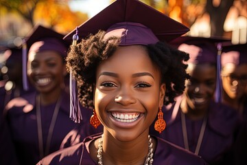 Obraz premium Celebration High School graduating in purple caps 