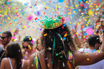 people dancing, woman with feathers in carnival. Generative AI