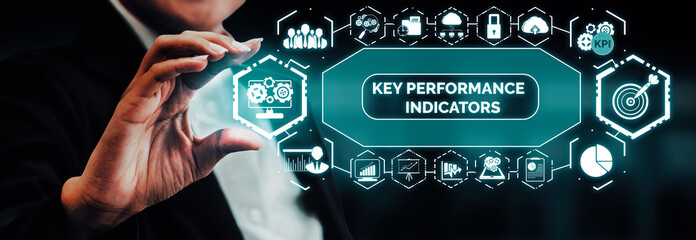 KPI Key Performance Indicator for Business Concept - Modern graphic interface showing symbols of...
