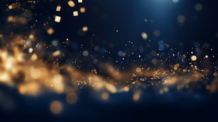 An image featuring a captivating abstract background with dark blue and gold particle effects reminiscent of the festive season. - Generative AI