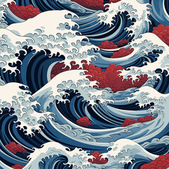 Fototapeta na wymiar Japanese pattern, beautiful wave seamless pattern wallpaper.