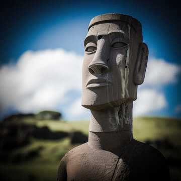 AI-Created Moai Sculpture Portrait, Eastern Islands