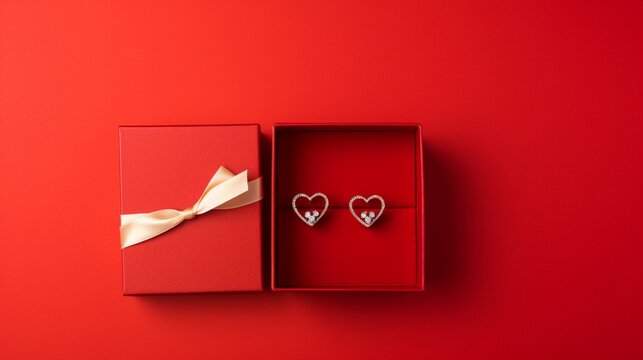 An opened gift box empty inside having red color, image from the top, red colored plain background
