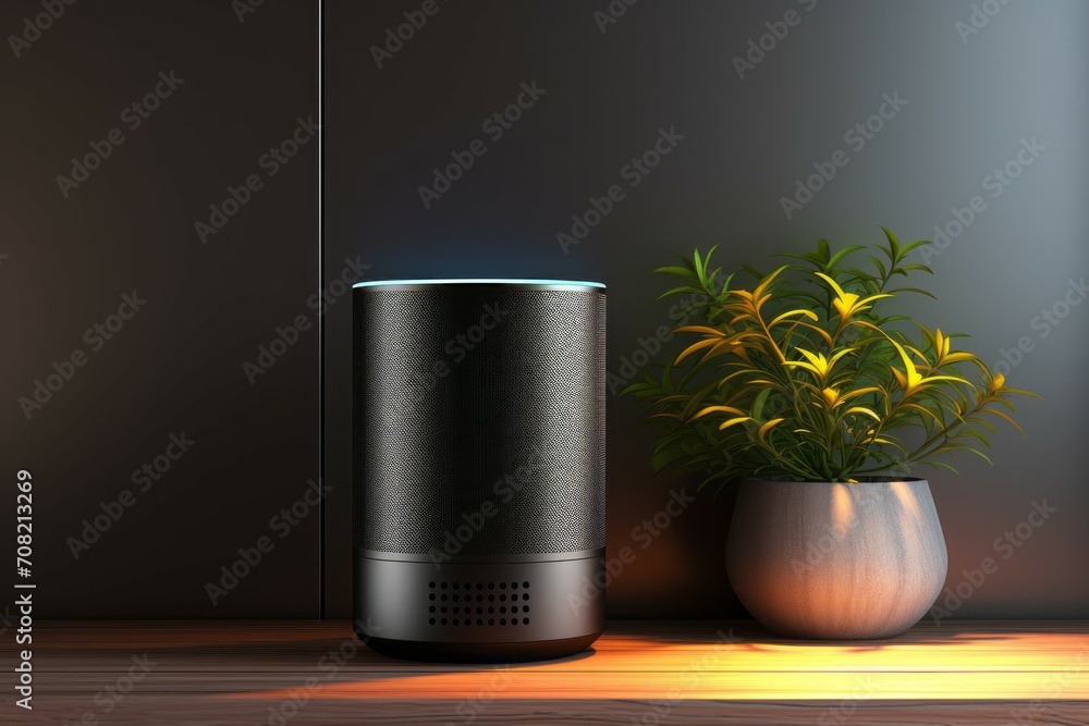 Poster smart speaker. background with selective focus and copy space