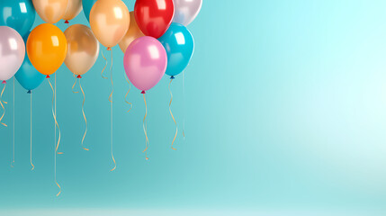 Children's birthday background with many balloons in pastel tones