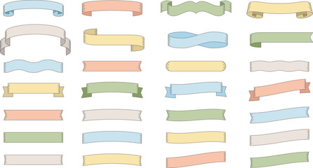 リボンのフレームセット　シンプル　飾り　装飾　タイトル　見出し　バナー　テープ　あしらい　素材