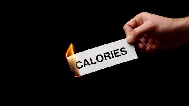 Hand holding paper with calories word and burn in in symbolic like burn calories