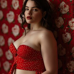 Allure in Crimson Radiance: A Captivating Portrait of Passion and Romance, sensuality, romance, and intimacy, capturing the essence of a Valentine-themed photo.

 - obrazy, fototapety, plakaty