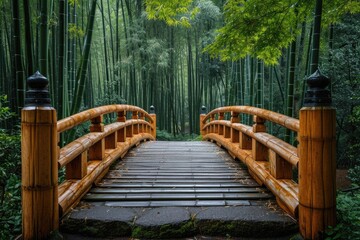 Obraz premium Tranquil Bamboo Grove with a Rustic Bridge