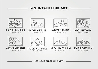 mountain line art logo set and collection, vintage vector illustration design