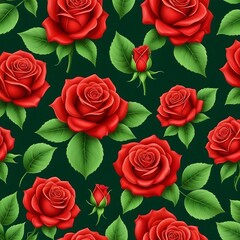 Beautiful red roses graphics vector illustration. Isolated red roses and leaves decorative background. Generative AI - obrazy, fototapety, plakaty