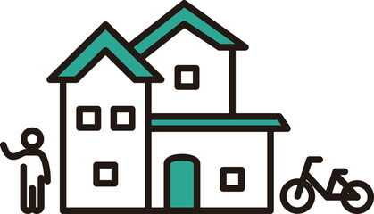 アイコン　ピクトグラム　あしらい　家　住まい　人物　自転車　シンプル　線　かわいい　イラスト素材