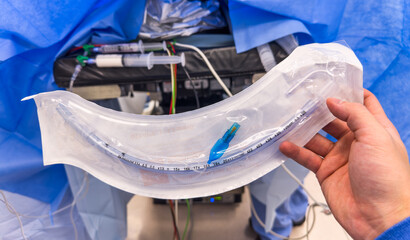 anesthesia equipment ,laryngoscope, ventilation mask, LMA, and oral airway for precise intubation and airway management in a hospital