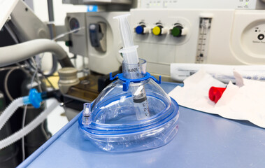 anesthesia equipment ,laryngoscope, ventilation mask, LMA, and oral airway for precise intubation...