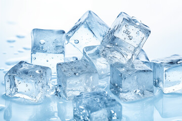 Obraz premium Crystal Clear Ice Cubes on White Background