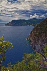 Fotobehang Cinque Terre Mediterranean Sea views along town hiking trail Italian Riviera coastline. Liguria, Italy, Europe. 2023 Summer.  © Jeremy