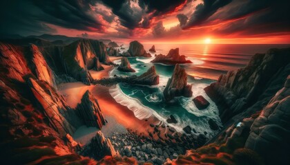 Beautiful sunset over the sea. 3d rendering. Computer digital drawing.