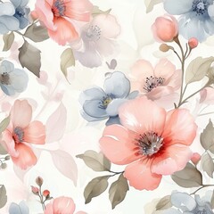 Seamless floral watercolor pattern with colorful pastel flowers