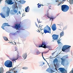 Seamless floral pattern, colorful flowers on a pastel background