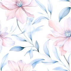 Seamless floral pattern with pastel pink and blue tones