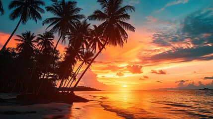 Fototapeta na wymiar Silhouette Of Coconut Trees