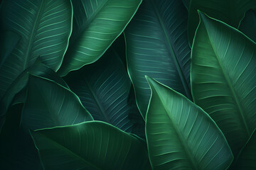 Abstract close up artistic natural leaves background. Beautiful texture of dark green tropical leaf