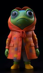 a man has a toad head, wearing haute couture avant - garde puffy coat, full body, IP, Blender, pop mart, Pixar, Disney, ultra high definition, Bright color, pastel color, clay figure, blind box, best