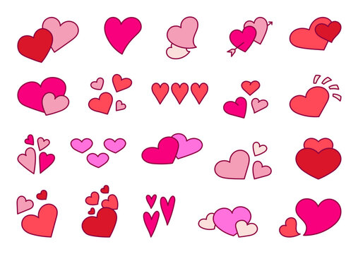 Different heart for Valentines day. Love and romantic. Hand drawn style. Vector drawing. Collection of design elements.