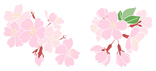 桜の花のカットイラスト素材セット　春の装飾　 - obrazy, fototapety, plakaty