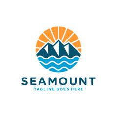 logo illustration of mountain and beach views