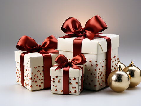 Christmas gift boxes with red ribbon 