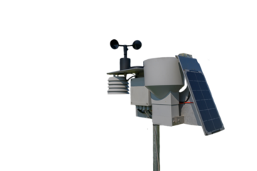 Meteorological instrument for measure the wind speed on transparent background. Weather station with solar panel placed on transparent background.Smart agriculture and smart farm technology. 