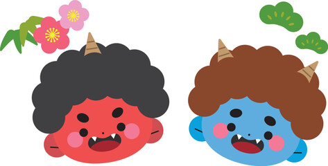 節分　赤鬼と青鬼　イラスト