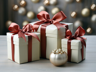Christmas gift boxes with red ribbon 