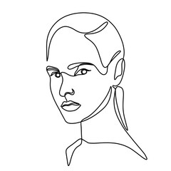 Woman Face Portrait Continuous One Line Drawing. Female Portrait Beautifull Outline Drawing Line Art. Female Line Abstract Portrait